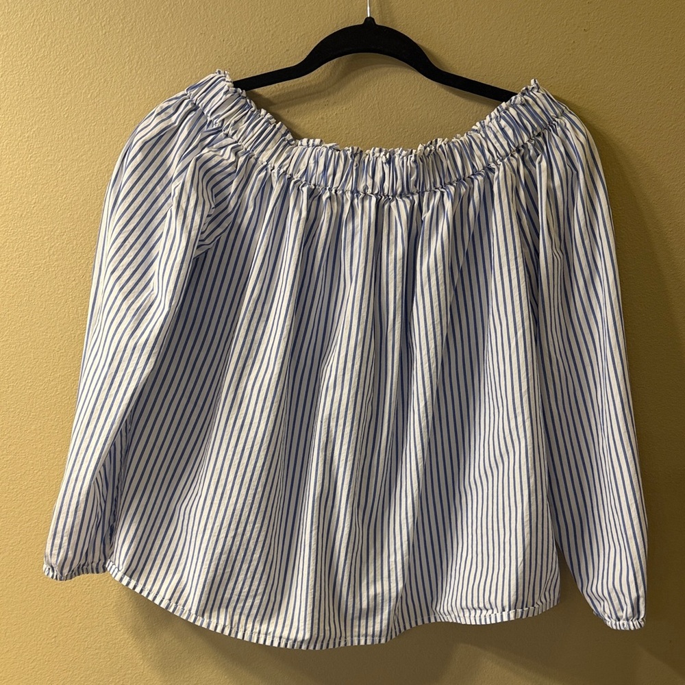 GAP Blue and White Striped Off-Shoulder Blouse
